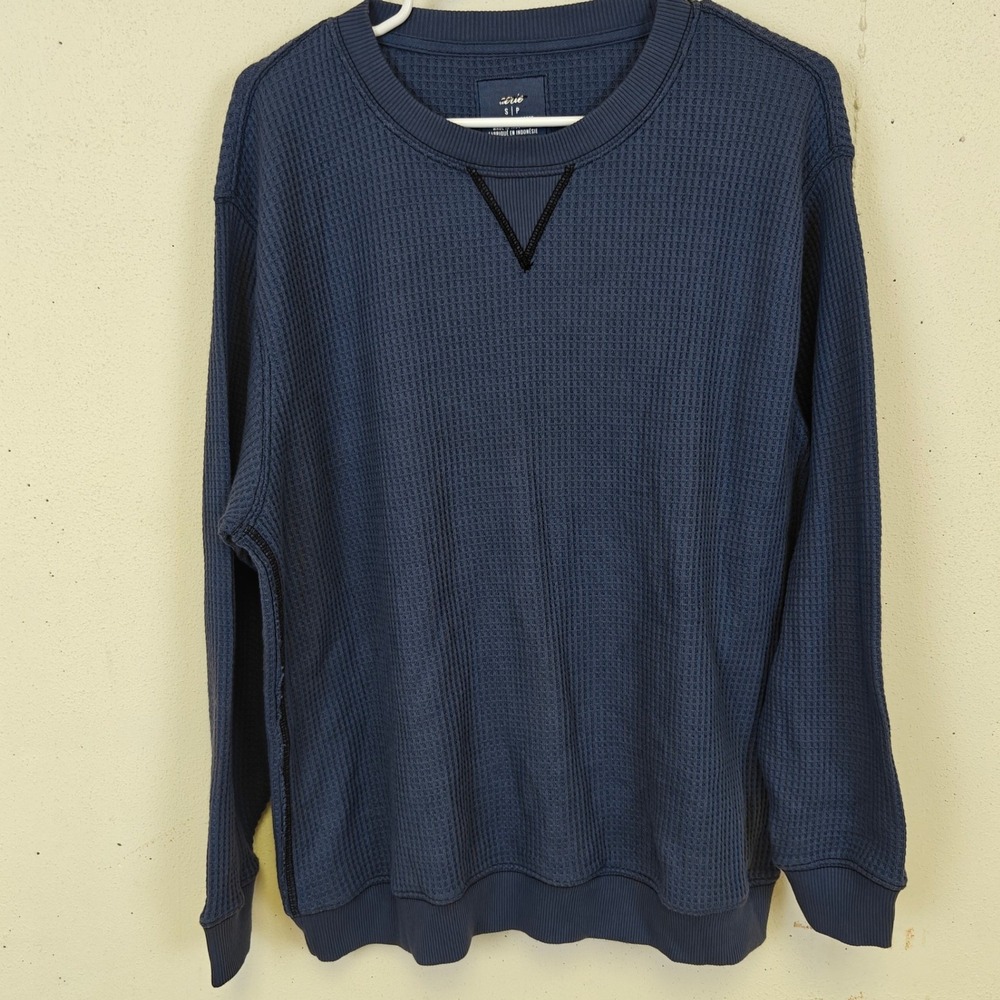 Aerie Waffle Knit Crewneck Pullover Sweater Women's Small Slate Oversized Chunky - Picture 1 of 7